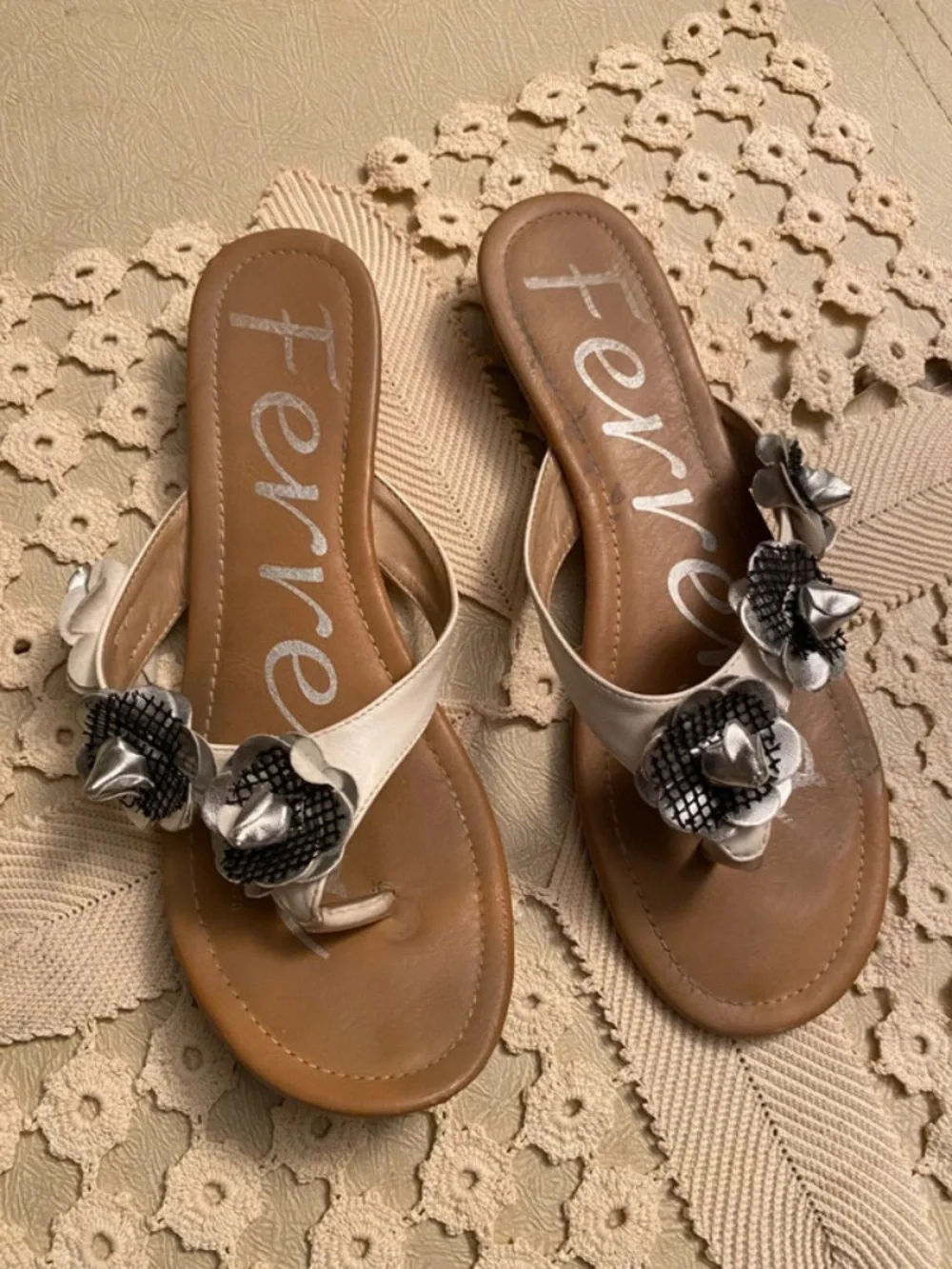 Ferrero white, silver and black sandals. US size 8